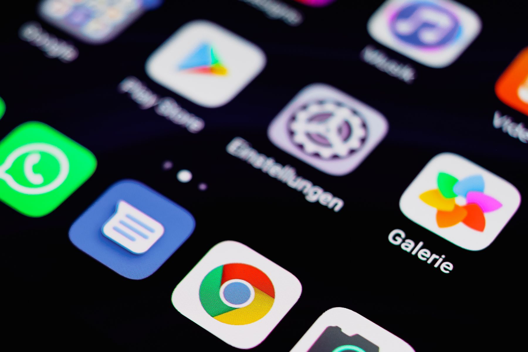 Close up of app icons on a smartphone screen